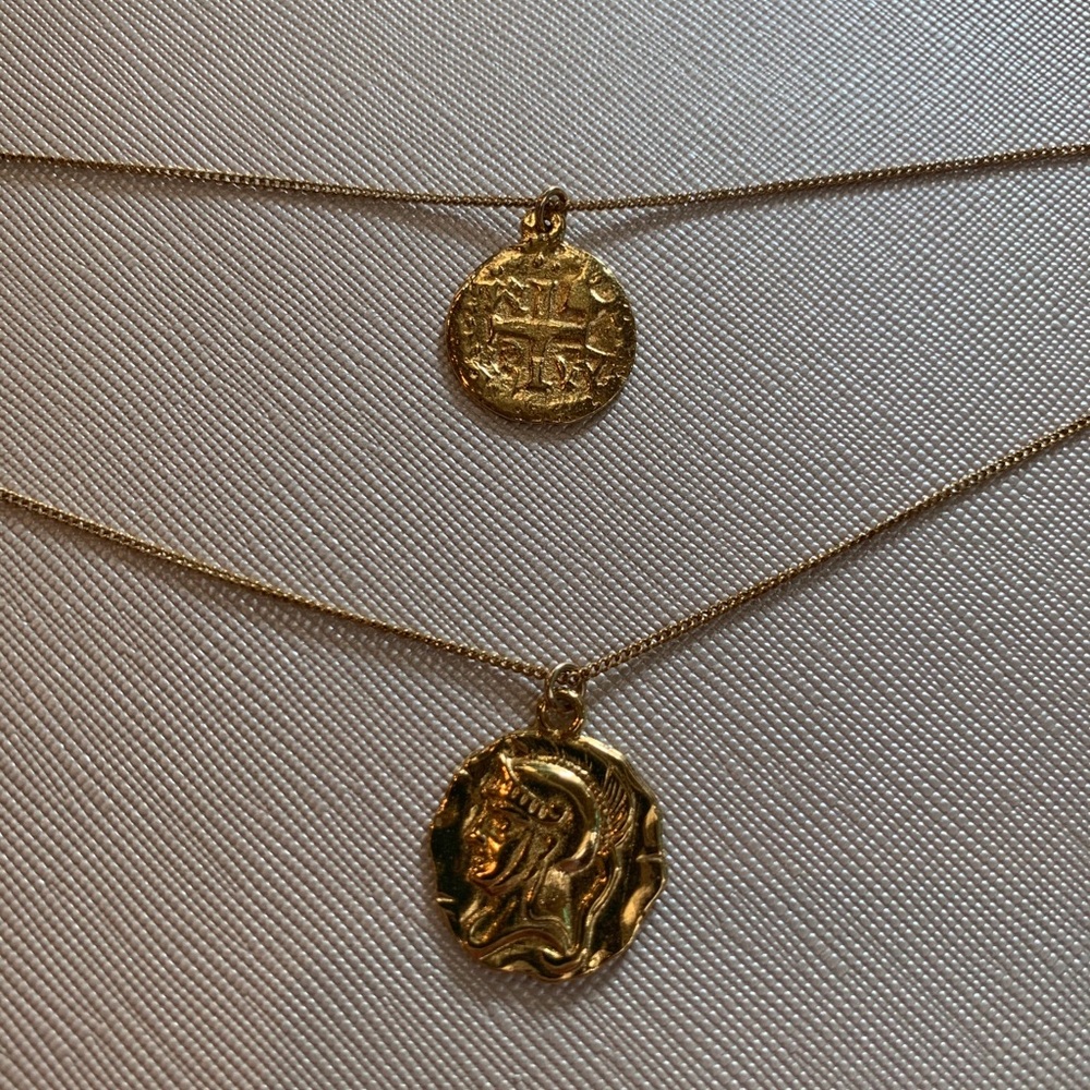 14k Gold Plated Double Coin Necklaces (2) - Picture 9 of 12